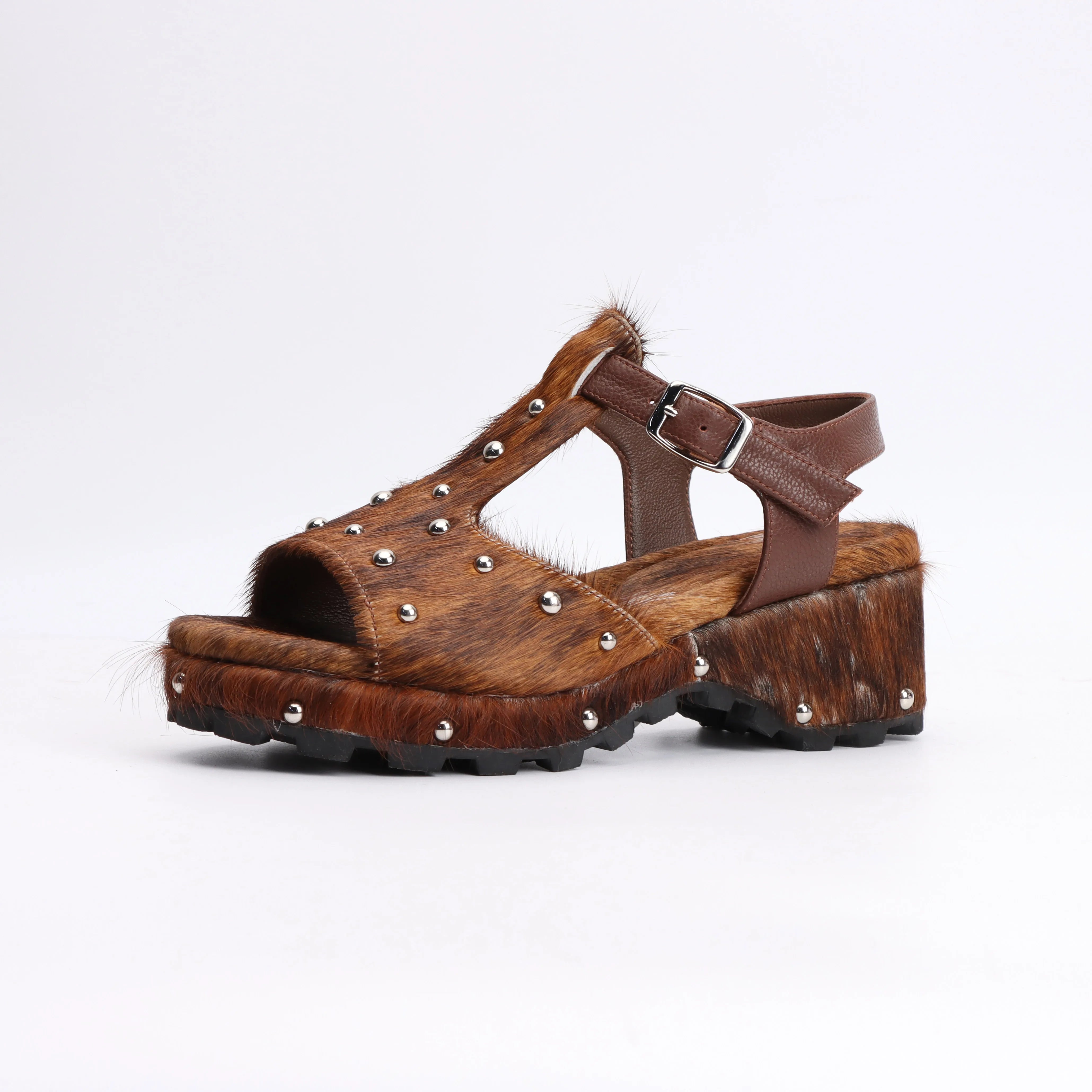Luxury Horsehair Studded Rubber Sole Platform Sandals for Woman – Designer Flat Sandals Woman Summer Sandalias de Mujer