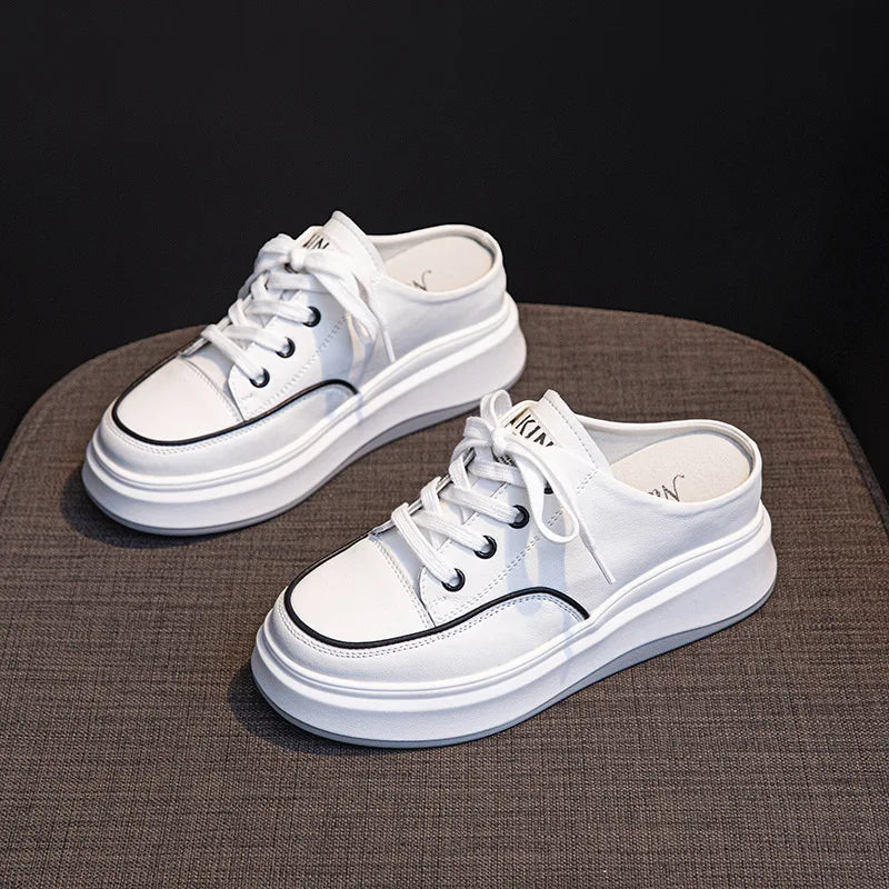 Koznoy 7cm Genuine Leather Comfy Casual Breathable Platform Wedge Slipper Fall Ladies Vulcanize Women Chunky Sneakers High Brand