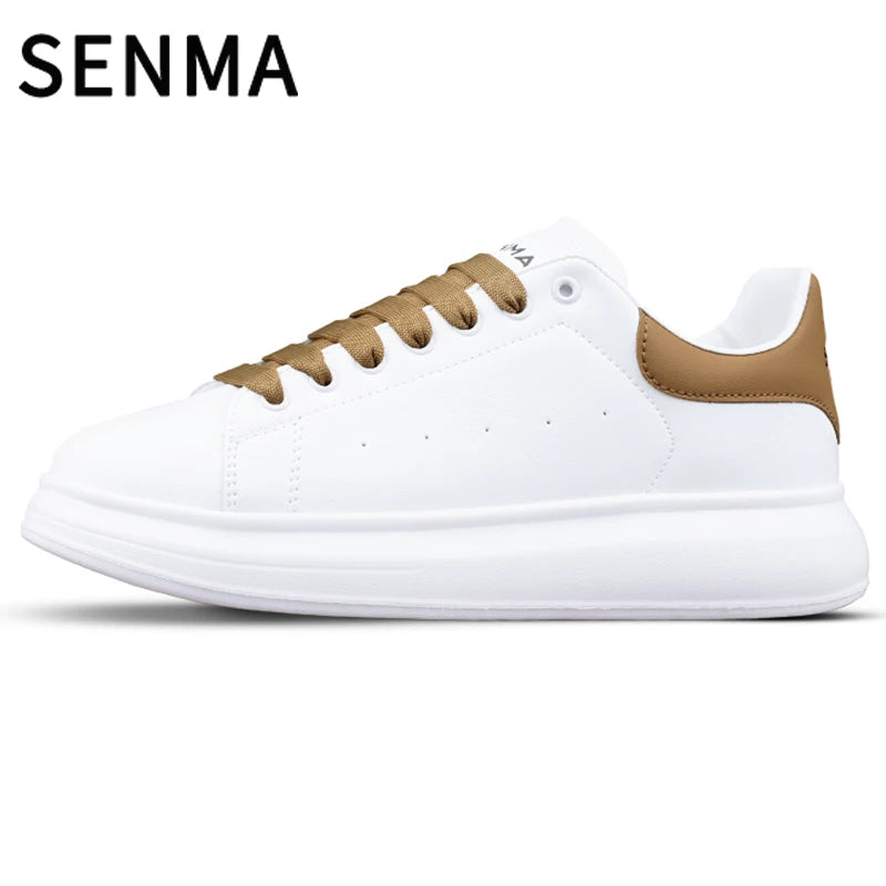 Senma Men's Shoes Couple Sports Casual White Board Shoes Men's Leather Soft Sole Height Increasing Versatile White Trendy Shoes