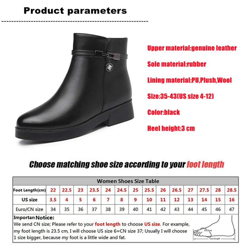 WOIZGIC Femmes Mère Femme Dames En Cuir Véritable Bottines Bottes Plateforme Laine Peluche Fourrure Chaude Hiver Fermeture Éclair Grande Taille 42 43