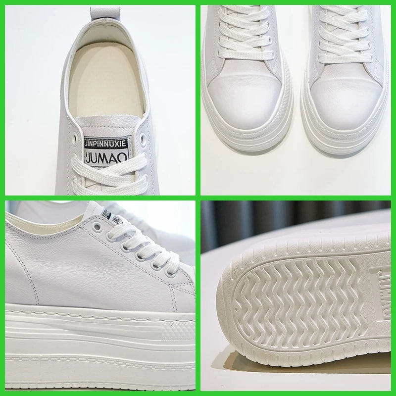 Fujin 9cm Full Cow Genuine Leather Platform Sneakers Wedge Super High Heel Women Casual Shoes Chunky Sneakers Summer Autumn