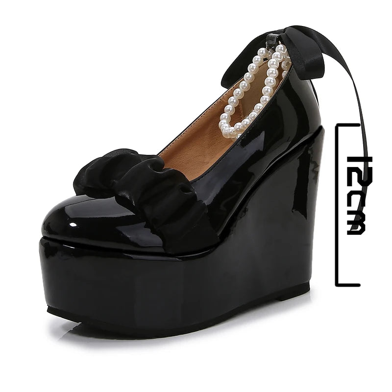 Fujin 15cm 12cm 10cm Sweet High Heel Platform Shoes Wedge Heels Pumps Women Shoes Bride Wedding Rhinestone White Shoes Elegant