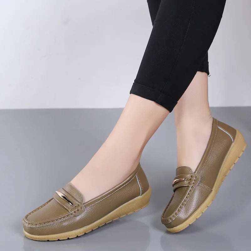 WOIZGIC Femmes Mère Dames Femme Femme Chaussures Plates En Cuir Véritable Mocassins Plateforme Bling Sans Lacet Mocassins Grande Taille 43 44
