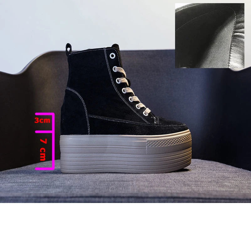 Fujin 12cm Suede Genuine Leather Platform Boots Women Female Spring Autumn Wedge Boots Women Winter Boots Ankle Shoes High Top