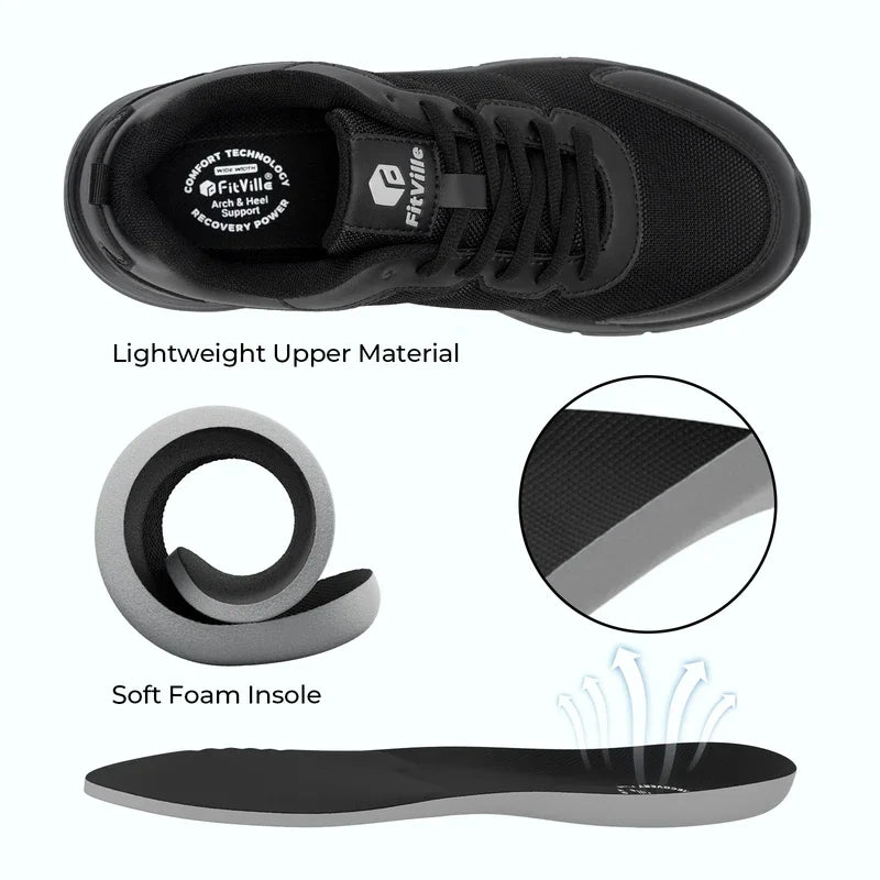 FitVille Wide Width Men's Walking Shoes Cushioning Lightweight Breathable Sneakers Shoes for Plantar Fasciitis Pain Relief