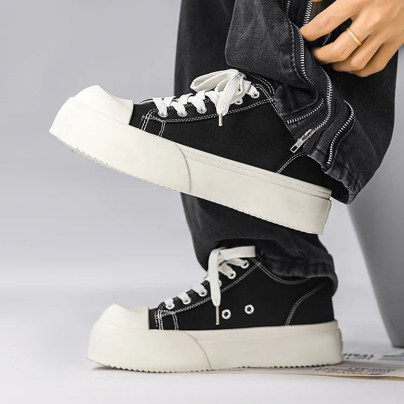 STRONGSHEN Trendy Men Platform Canvas Skate Shoes Leisure Thick Bottom Sports Casual Sneakers Mens Height Increase Lace Up Shoes