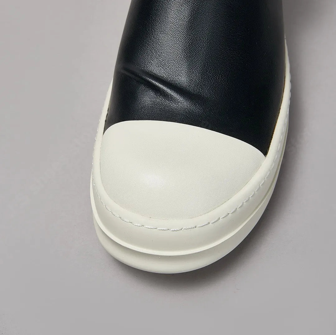 Ro Retro Style Design Elastic Sheep Print Microfiber Black Leather Over The Knee Boots Men Shoe Women Sneaker Classic Black Boot