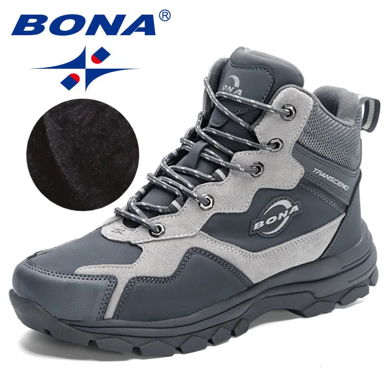 BONA New Designers Man Plush Warm Snow Boots Suede High Quality Hiking Shoes Men Winter Outdoor Trekking Mountain Boots