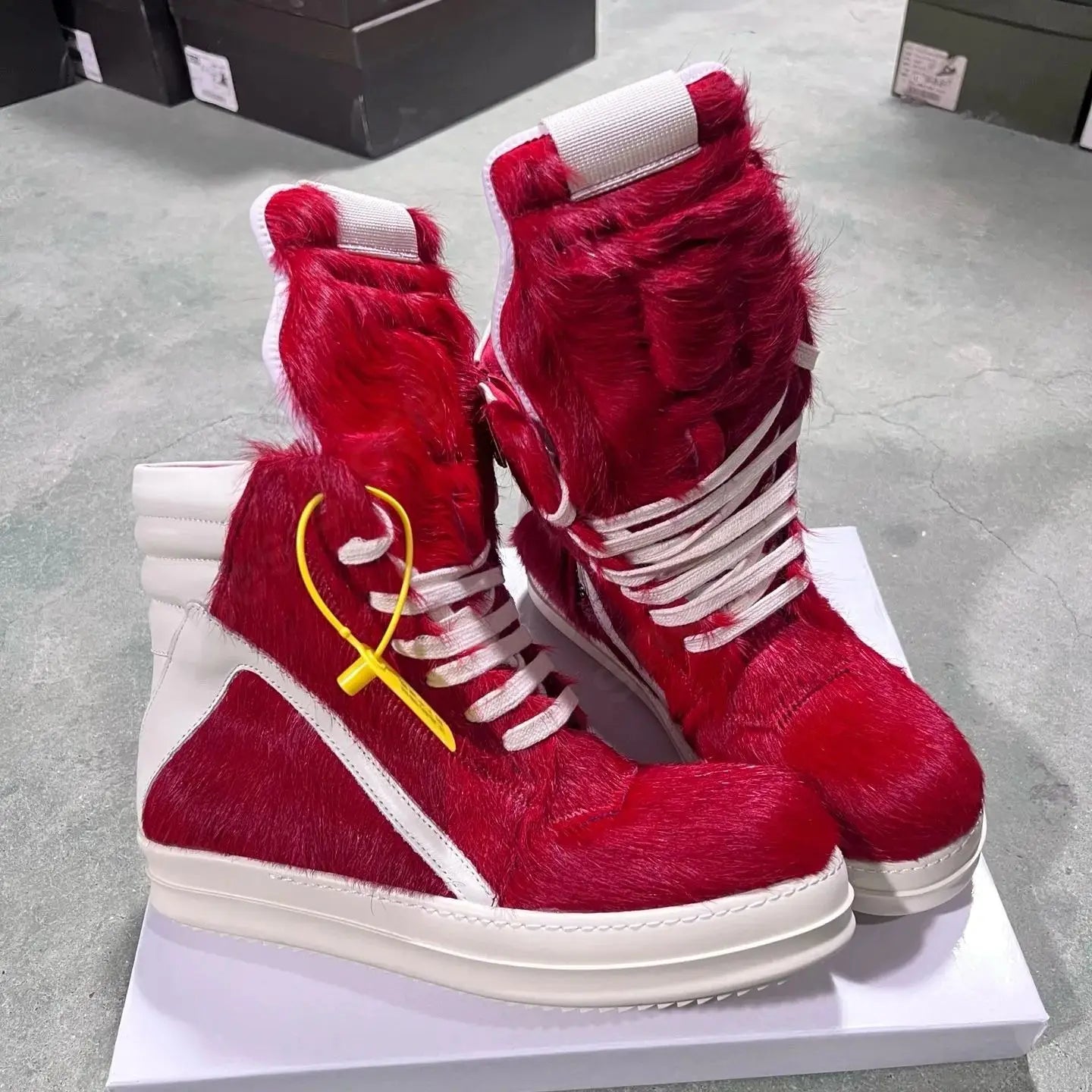 R-o Brand Men Shoe Red Horse Hair High top Casual Shoes Women Sneakers Red Horsehair Boots Lace Up Sneaker Zipper Ankle Boot