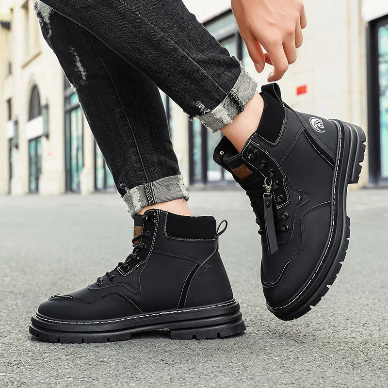 STRONGSHEN Spring Autumn Men  Ankle Boots Outdoor Non-slip Classic Design High Top Motorcycle boot Casual Shoe Botas Para Hombre