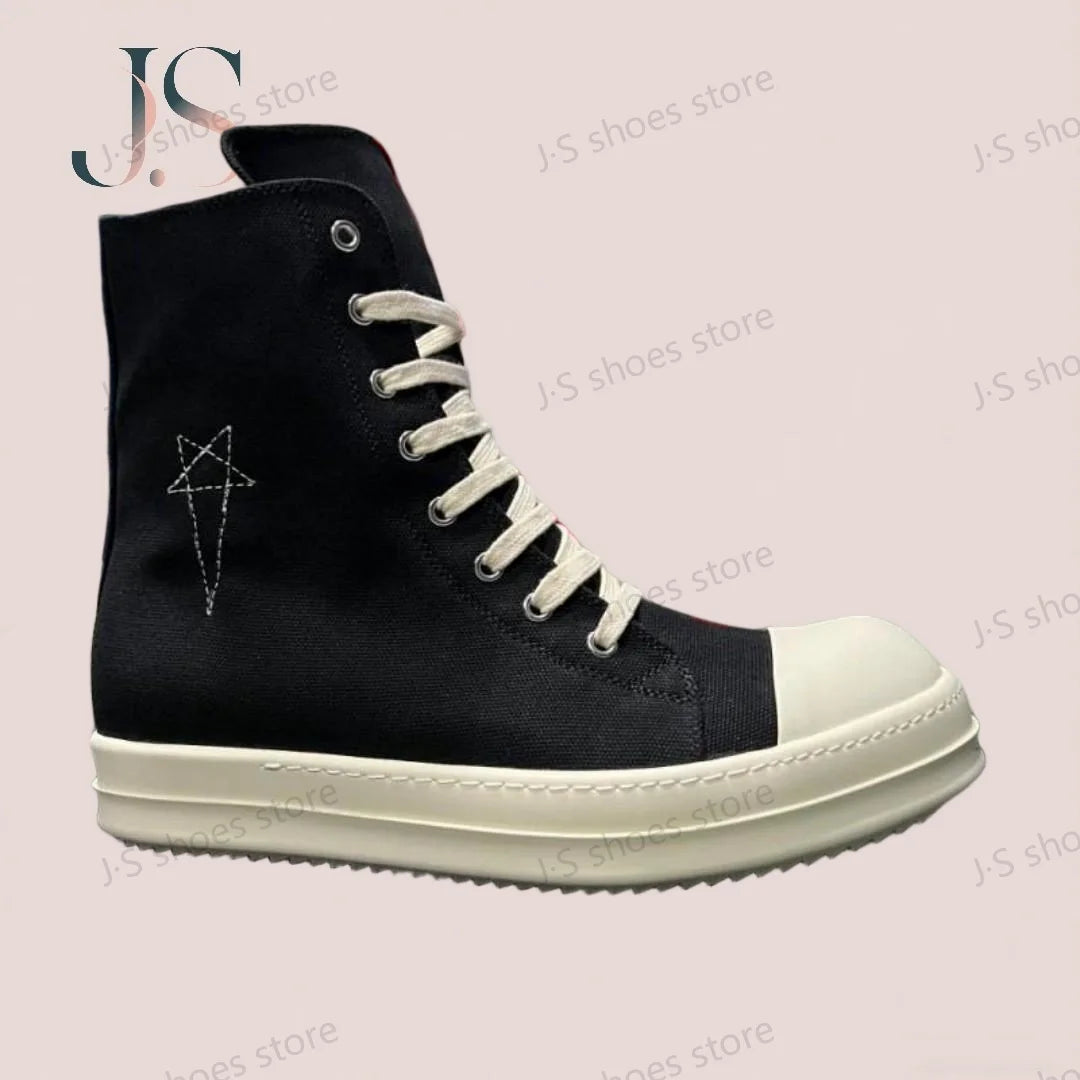 R-o Classic Design Black Canvas High Top Shoes Boot Men Shoe Genious Sneakers Zipper Women Ankle Boots Casual Sneaker