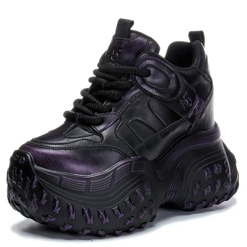 Fujin 12cm Microfiber Genuine Leather Chunky Sneakers Platform Wedge Spring Shoes Ankle Booties Women Vulcanize Fashion Autumn