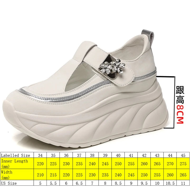 Fujin 8cm Platform Sneakers for Women Casual Shoes Slip on Magic Tape Chunky Shoes White Women Fashion Sneakers Walking Shoes