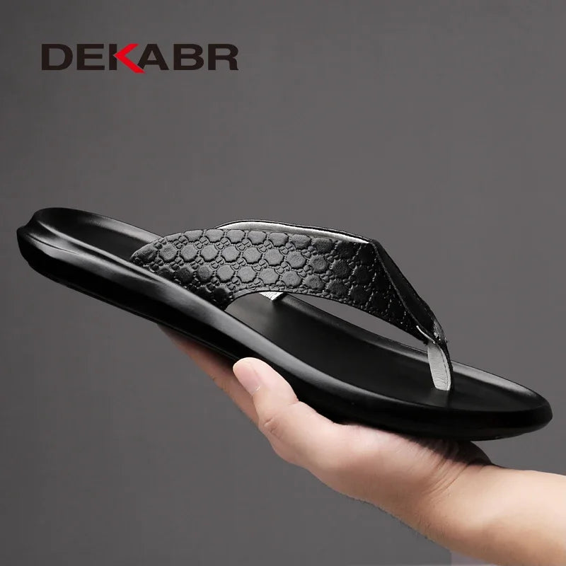 DEKABR Summer Men's Slippers Fashion New Leather Flip Flops Outdoor Casual Lightweight Men Beach Sandal Shoes Sandalias Hombre