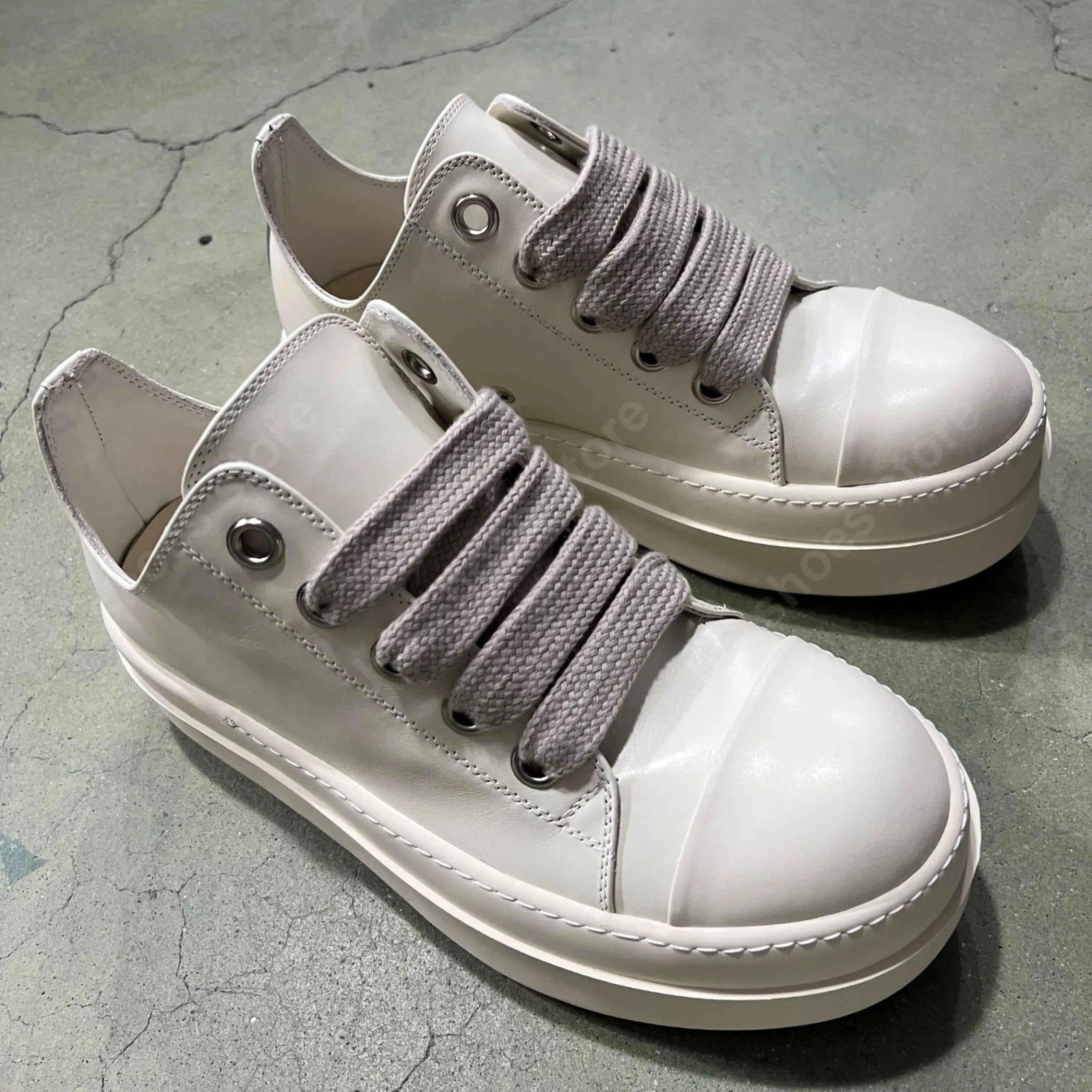Ro Designer Men Sneaker Women Ivory White Leather Shoes Jumbo Laces Platform 6cm Thick Sole Low Top Casual Shoe Sneakers