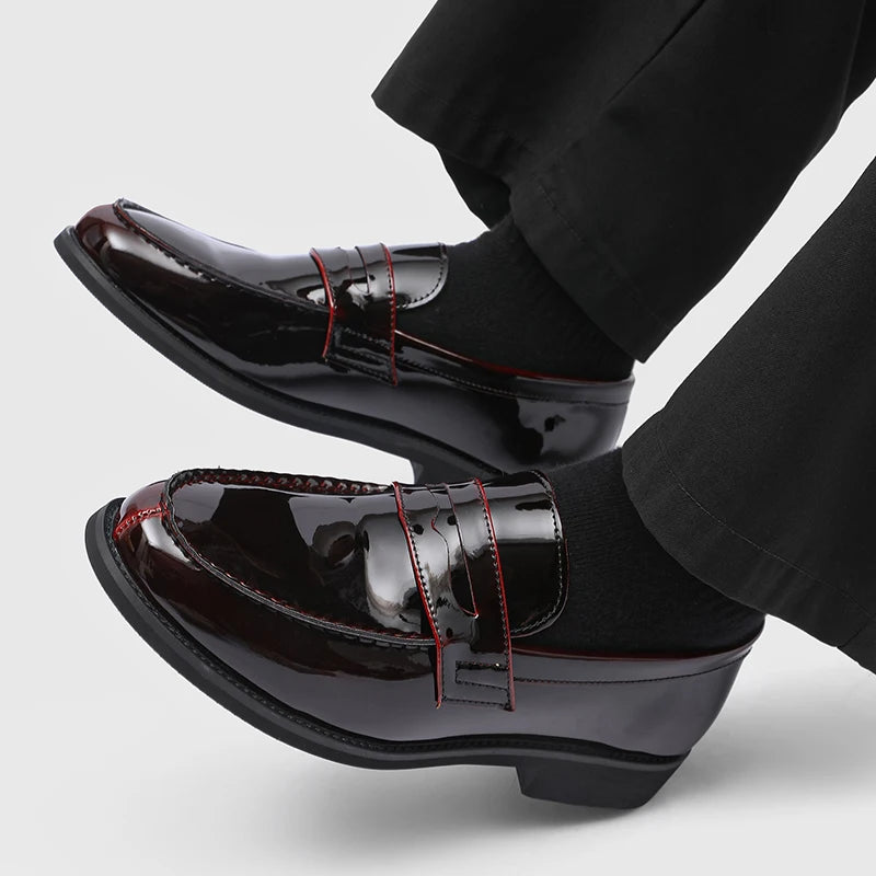 STRONGSHEN Luxury Designer Man Pointed Dress Shoes Mens Slip on Genuine Patent Leather Wedding Shoes Glossy Oxford Formal Shoes