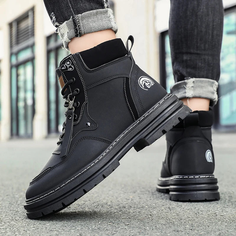 STRONGSHEN Spring Autumn Men  Ankle Boots Outdoor Non-slip Classic Design High Top Motorcycle boot Casual Shoe Botas Para Hombre