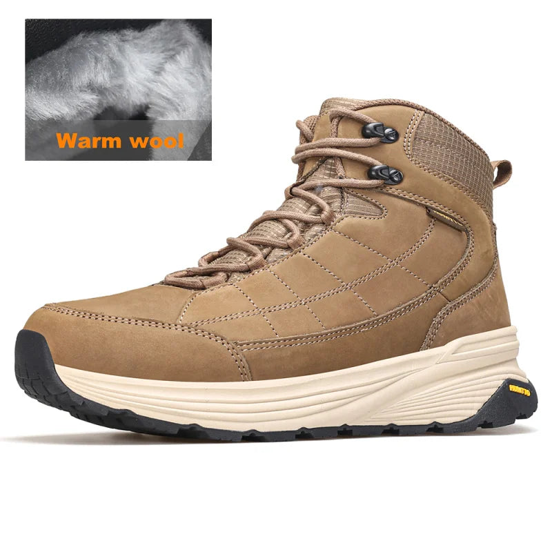 HUMTTO Bottes de randonnée en cuir pour hommes, chaussures de randonnée chaudes en laine pour l'extérieur, baskets d'escalade de luxe de créateur, bottines de sécurité pour hommes