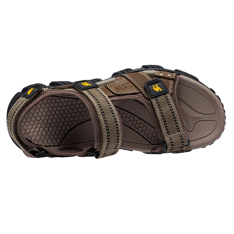 GOLDEN CAMEL Men Water Sandals Waterproof Arch Support Hiking Sandal Comfort Leather Sandal Adjustable Athletic Outdoor Slipper