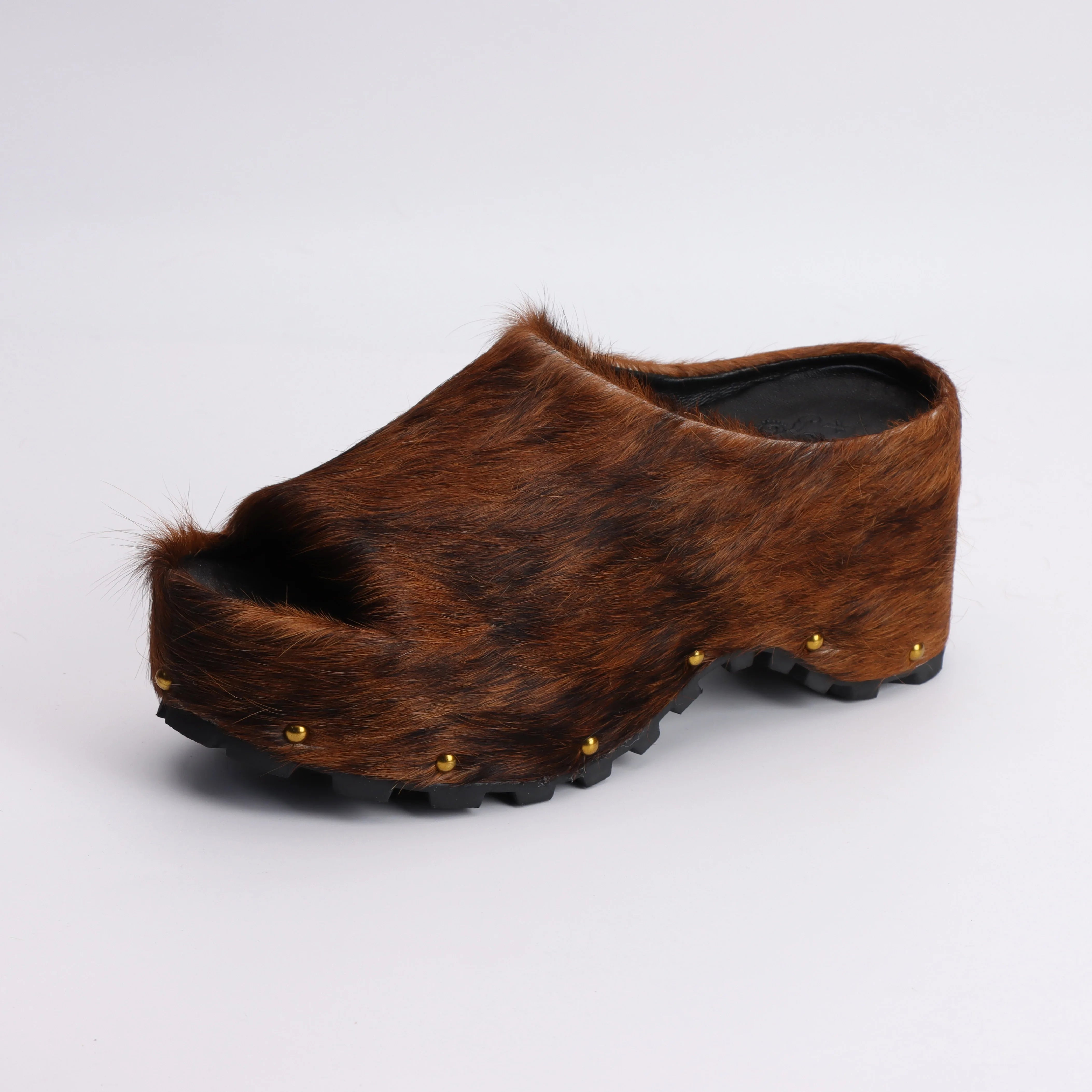 Summer Fashion Comfort Shoes 2025 Women Real Calf Hair Leather Designer Luxury Platform Mules Lined Slip On Clogs Slides Sandals