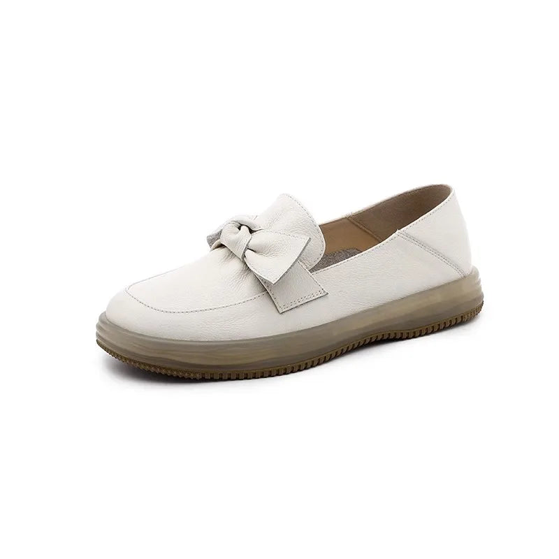 WOIZGIC Female Mother Ladies Women's Genuine Leather Flats Loafers Shoes Platform Slip On Bowknot Vulcanized Shoes Mujer Zapatos