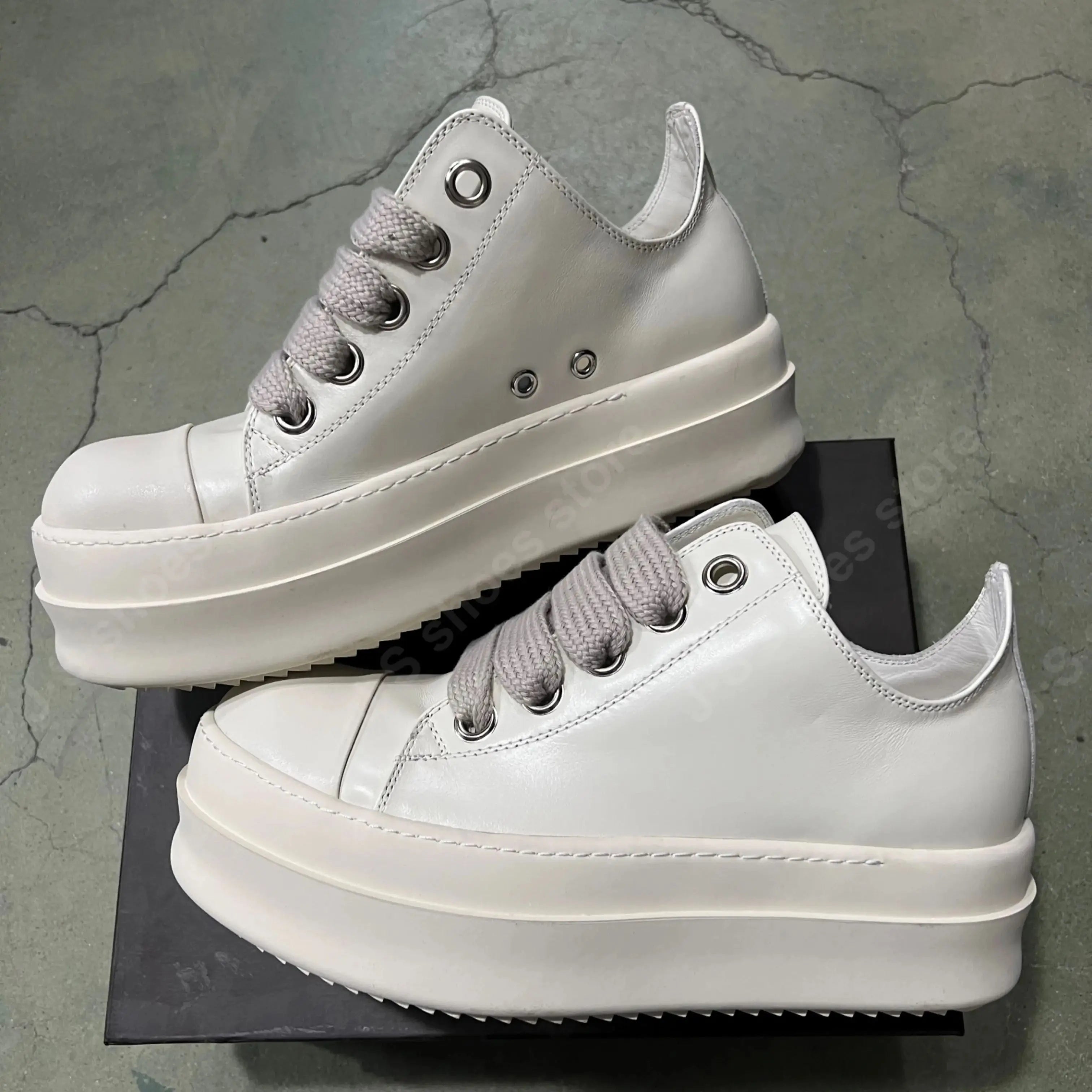 Ro Designer Men Sneaker Women Ivory White Leather Shoes Jumbo Laces Platform 6cm Thick Sole Low Top Casual Shoe Sneakers