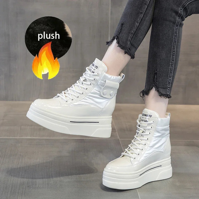 Fujin 8.5cm Cow Genuine Leather Down Cloth Women Ankle Booties Platform Wedge Females Plush Warm Autumn Winter Shoes Snow Boots