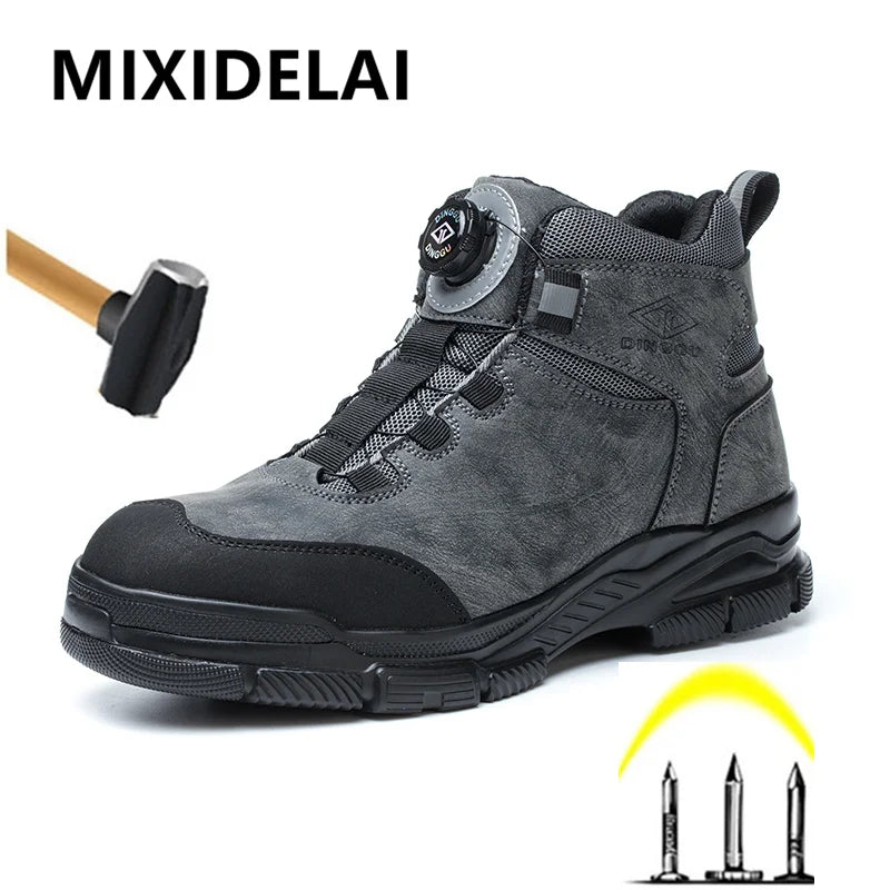 Bottes de travail à boutons rotatifs pour hommes, chaussures de sécurité à embout d'acier, chaussures de protection anti-crevaison, chaussures imperméables et indestructibles, neuves