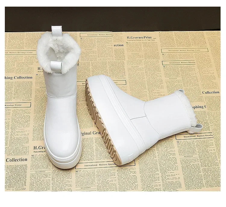 Fujin Snow Boots 2024 Women Boots Warm Genuine Leather Autumn Winter Motorcycle Booties Platform Super Thick Sole Shoes