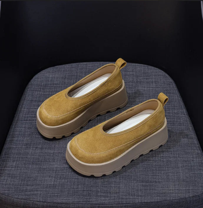 Fujin 6CM Suede Cow Genuine Leather Spring Slip on Females Moccasins Women Platform Wedge Autumn Women Shoes Pumps Shoes
