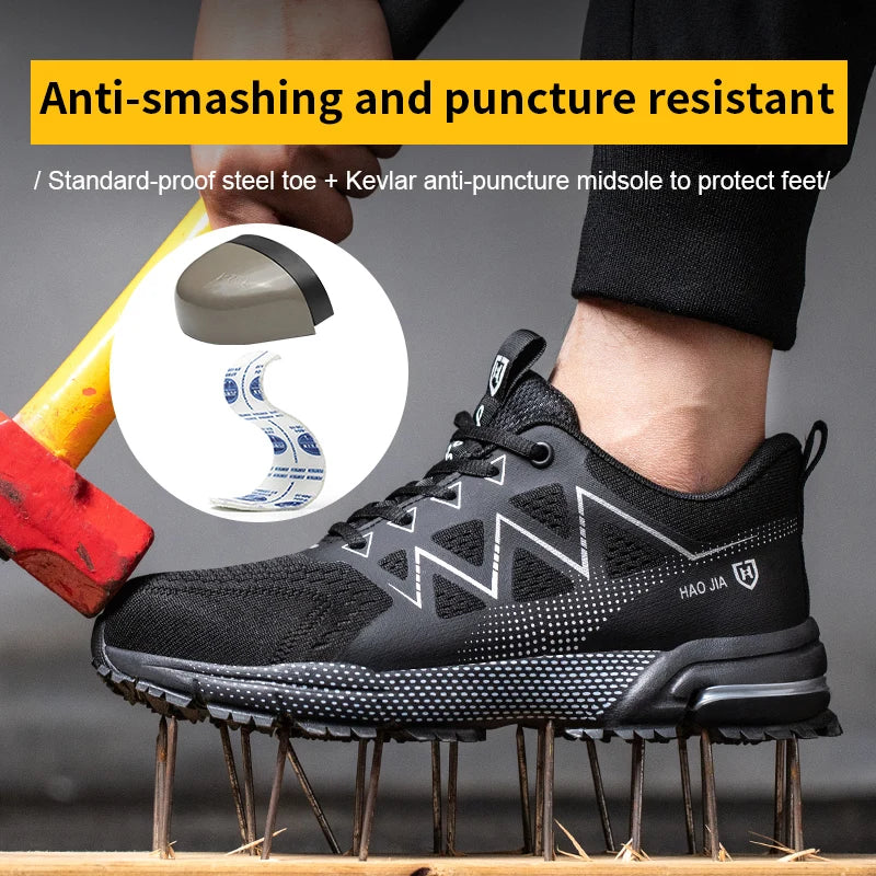 Chaussures de sécurité légères pour hommes, baskets à embout en acier, anti-coups de couteau et anti-écrasement, bottes de sécurité pour le travail, chaussures de travail tendance pour hommes, chaussures de protection