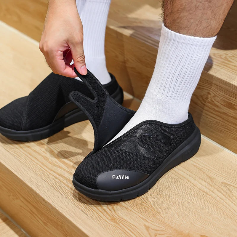 FitVille Men'S Half Slippers Diabetic Shoes Extra Wide 4E Adjustable Lightweight Casual Shoe For Swollen Feet Plantar Fasciitis