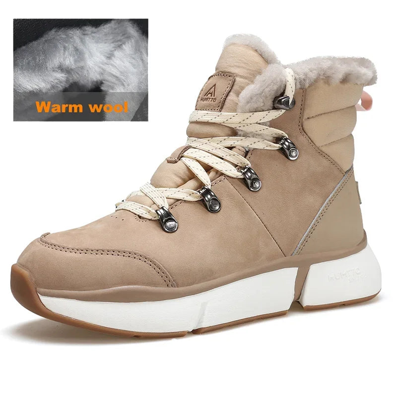 HUMTTO Winter Hiking Boots Leather Trekking Women's Trainers Luxury Designer Snow Boots Outdoor Casual Shoes 2024 Woman Sneakers