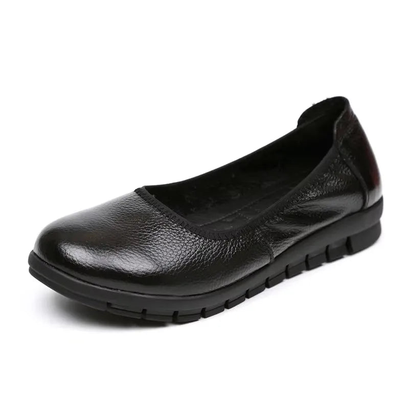 WOIZGIC Femmes Mère Vieille Femme Chaussures Plates Mocassins Vache Véritable Cuir Décontracté PU Antidérapant Bout Rond Souple Travail 35-41 OL-3
