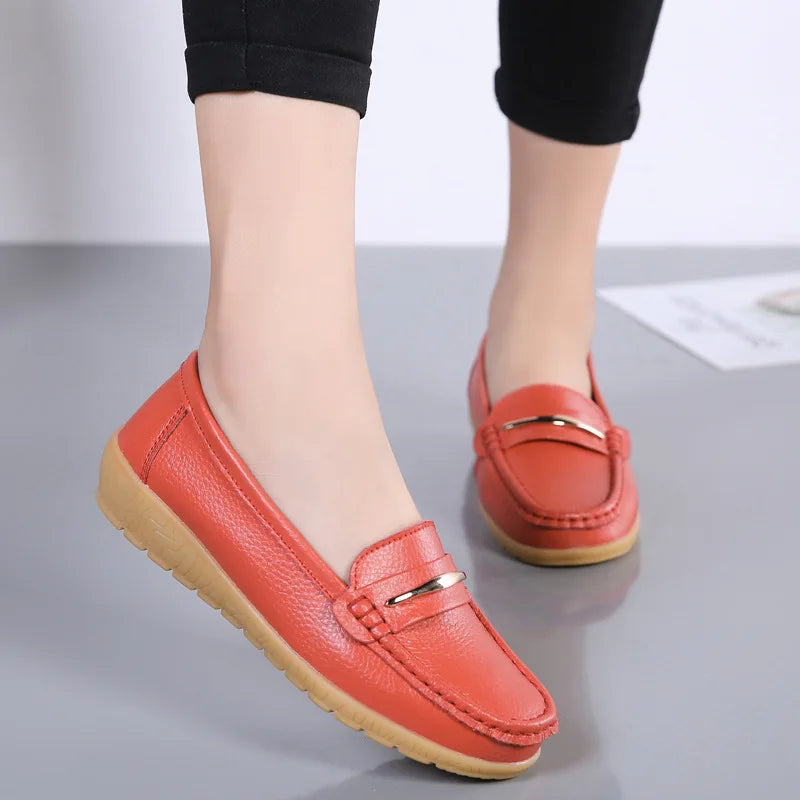 WOIZGIC Femmes Mère Dames Femme Femme Chaussures Plates En Cuir Véritable Mocassins Plateforme Bling Sans Lacet Mocassins Grande Taille 43 44