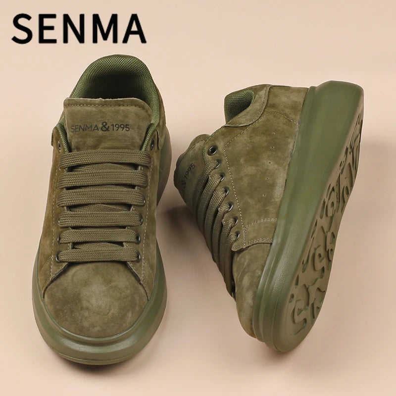 SENMA Genuine Leather Couple Skateboarding Shoes Men's and Women's Versatile Casual Shoes Thick Bottom Sports Shoes Men Sneakers
