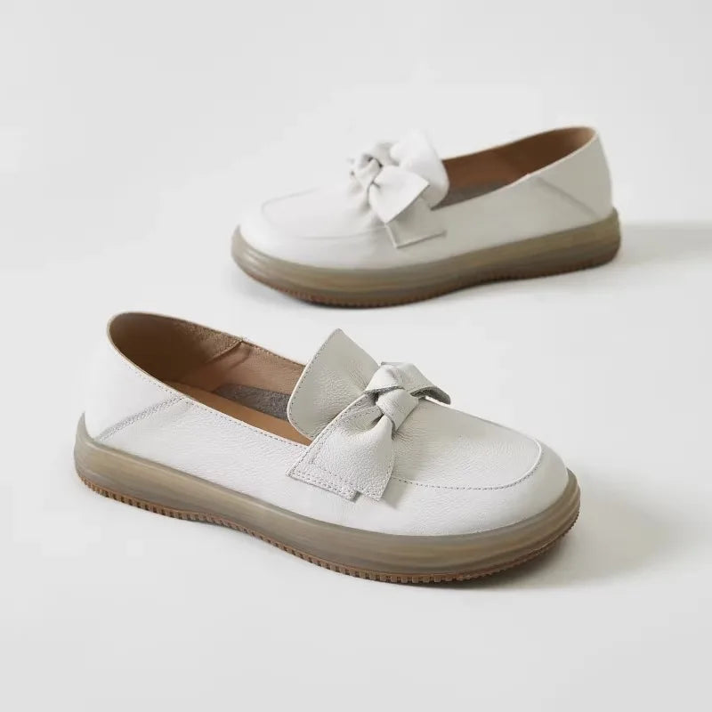 WOIZGIC Female Mother Ladies Women's Genuine Leather Flats Loafers Shoes Platform Slip On Bowknot Vulcanized Shoes Mujer Zapatos