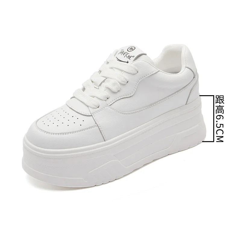 Fujin 6.5cm Genuine Leather Platform Wedge Female Women Fashion Sneakers Chunky Spring Autumn Summer White Women Casual Shoes