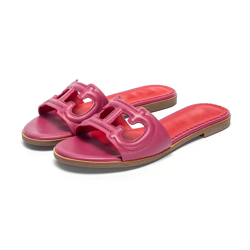 2025 Summer Slippers Women's Shoes Leather Casual Shoes Flat Luxury Brand Shoes Essence Model