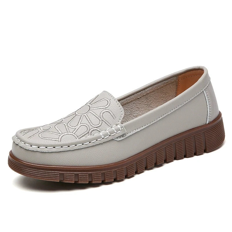 WOIZGIC Chaussures pour femmes en cuir véritable, plates, antidérapantes, souples, pour printemps et automne