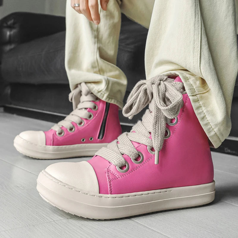 Men's Women Platform Sneakers Zipper Lace Up Casual Leather Shoes Campus High Top Sports Board Shoes Large Size Chaussure Femme