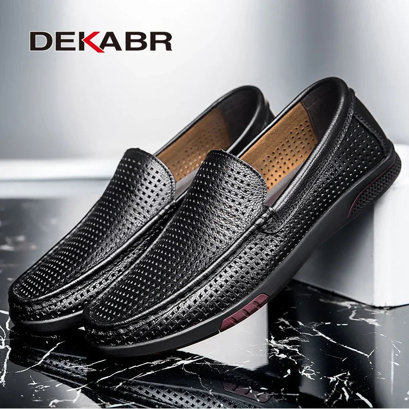 DEKABR Brand Genuine Leather Leisure Loafer Fashion Breathable Driving Shoes Slip On Comfortable Flats Men Shoes Size 36-46
