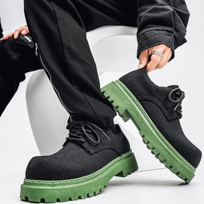 STRONGSHEN Men Platform Casual Shoes Denim Work Shoes Lace-up High Quality Derby Shoes Fashion Business Comfortable Shoes