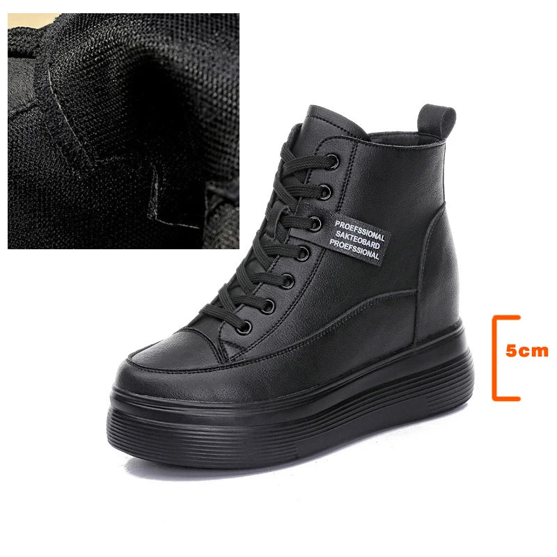 Fujin 8cm Platform Wedge Sneakers Women Shoes Genuine Leather Lace Up Spring Autumn Winter Shoes Winter Shoes Soft Leather Punk