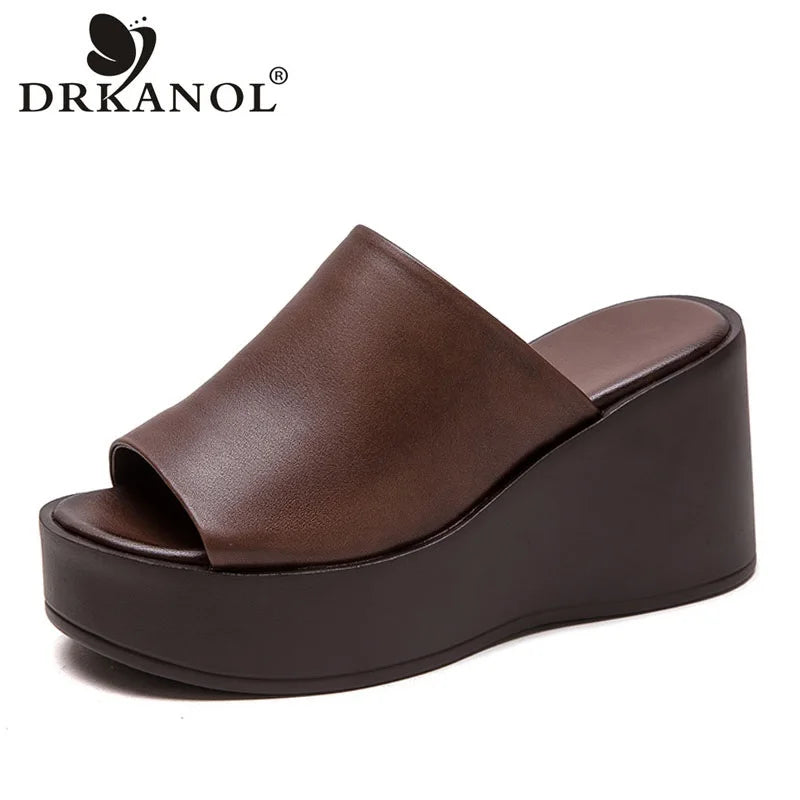 DRKANOL 2025 Women High Wedges Height Increasing Slippers Summer Open Toe Platform Outside Casual Slippers Lady Sandals Slides