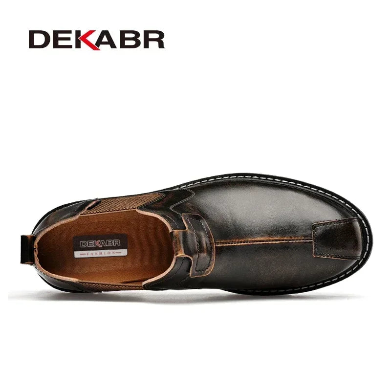 DEKABR Brand Men Casual Shoes Split Leather Breathable Men's Slip On Flats Work Shoes For Men Handmade High Top Shoes