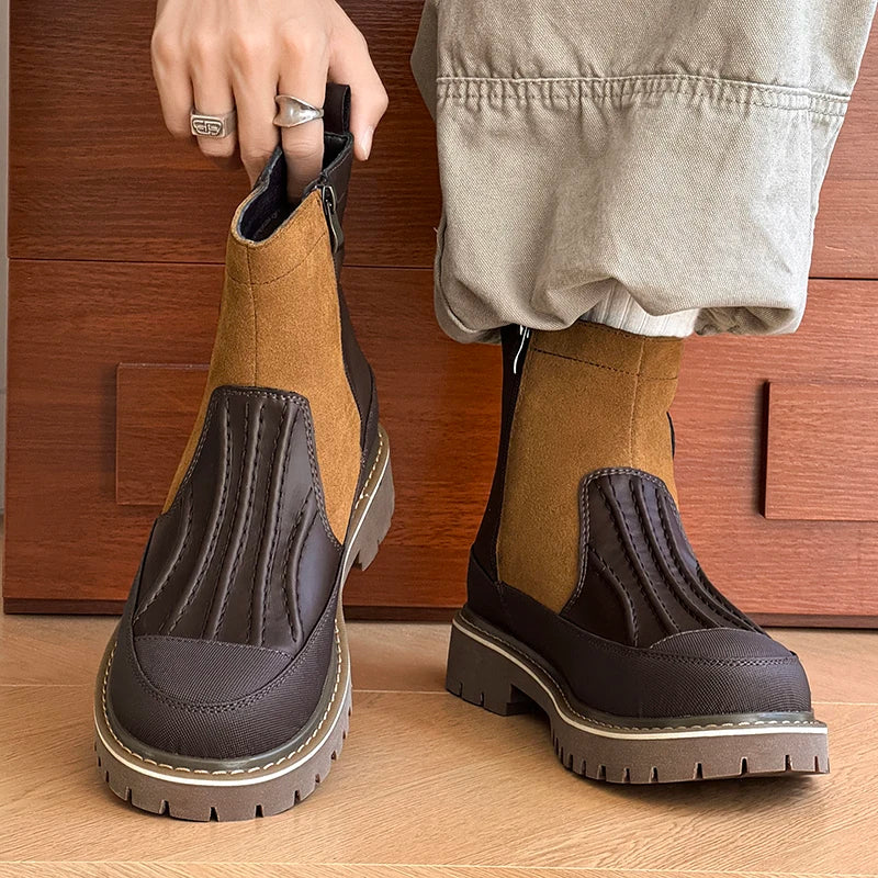 High Top Lace Men Boots Autumn Winter Cowhide Male Riding Shoes Men Casual Bottom Men Boots Soft British Retro Boots Size 38-44