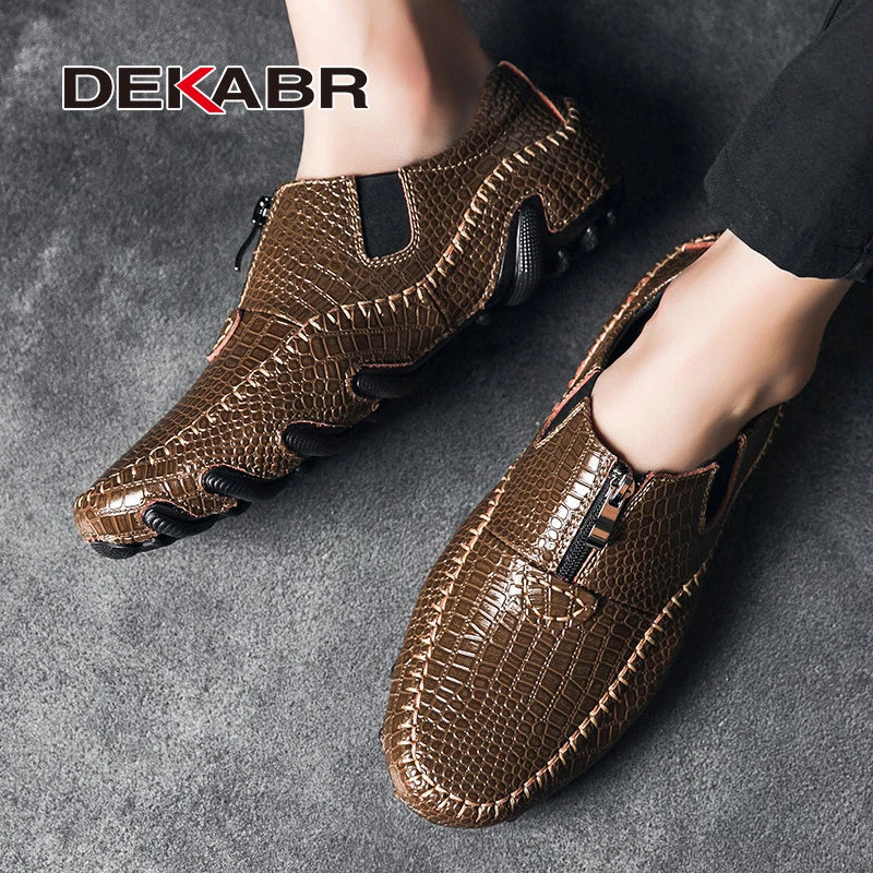 DEKABR Men's Casual Shoes Genuine Leather Crocodile Pattern New Style Moccasins Quality Anti-Slip Large Size 38-47