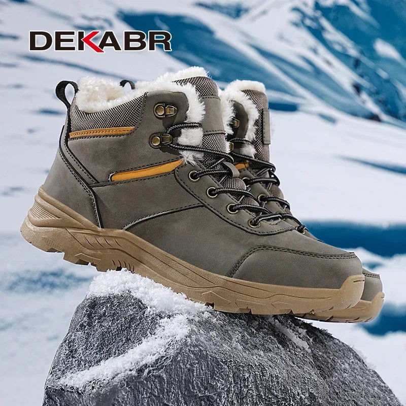 DEKABR Men's Ankle Boots Super Warm Snow Boots Winter Plush Non-Slip Comfortable Handmade Men's Winter Shoes Size 39-48