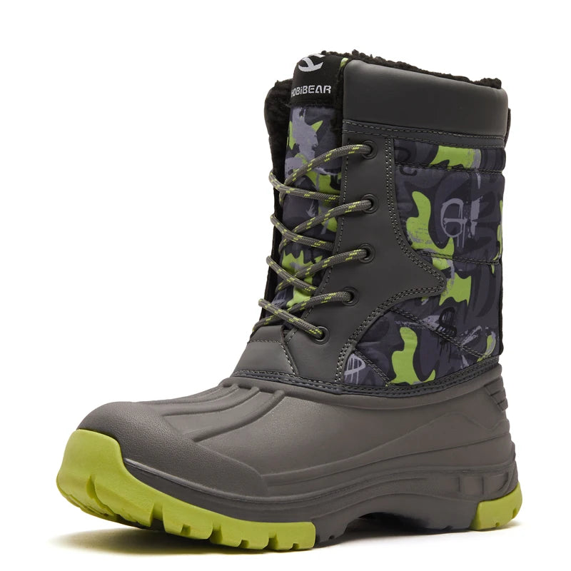 HOBIBEAR Boys Snow Boots with Insulation for Cold Weather Non-Slip Winter Shoes Lace-Up Waterproof Winter Boots